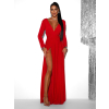 Červená dlouhé elegantní šaty JOELLIAN s páskem