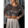 Hnědý třpytivý crop top TERMINUS s flitry