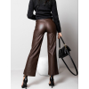 Tmavě hnědé stylové koženkové kalhoty GALATEIA
