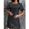 Stříbrnočerné flitrované šaty NINONE s krátkým rukávem