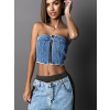 Modrý džínový crop top LINTONI se zipem