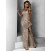 Zlaté dlouhé flitrované šaty WILBERTO přes jedno rameno