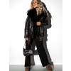 Černá biker bunda SHERITA s kožešinovým límcem