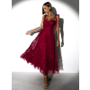Bordó elegantní tylové šaty SCHINICHI s volánky