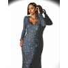 Šedé plesové třpytivé šaty HARUTO s flitry