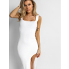Bílé basic úpletové  midišaty ROBESINE s rozparkem