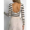 Béžové pruhované basic body AIRANE s výstřihem na zádech