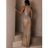Béžové třpytivé večerní dlouhé šaty LOTFIT s kamínky