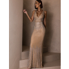 Béžové třpytivé večerní dlouhé šaty LOTFIT s kamínky
