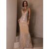 Béžové třpytivé večerní dlouhé šaty LOTFIT s kamínky