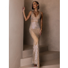 Béžové třpytivé večerní dlouhé šaty LOTFIT s kamínky