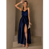 Tmavě modré dlouhé elegantní šaty YASMINE s rozparkem