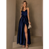 Tmavě modré dlouhé elegantní šaty YASMINE s rozparkem