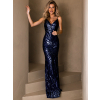 Tmavě modré dlouhé plesové šaty ETOLY s flitry