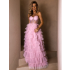 Růžové tylové plesové šaty ARIADNA s volánky
