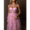 Růžové tylové plesové šaty ARIADNA s volánky