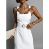 Bílé midi šaty ANGELI s rozparkem a páskem