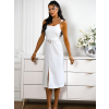 Bílé midi šaty ANGELI s rozparkem a páskem