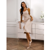 Béžové midi šaty ANGELI s rozparkem a páskem