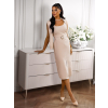 Béžové midi šaty ANGELI s rozparkem a páskem