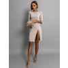 Béžové elegantní midi šaty ROHAN s páskem