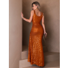 Oranžové dlouhé flitrované šaty KRYTS