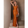 Oranžové dlouhé flitrované šaty KRYTS