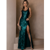 Smaragdové společenské dlouhé flitrované šaty KRYTS