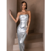 Stříbrné metalické lesklé šaty SYED