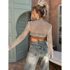 Béžový třpytivý síťovaný crop top RALASAT s kamínky
