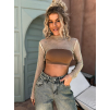 Béžový třpytivý síťovaný crop top RALASAT s kamínky