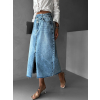 Modrá denim dlouhá džínová sukně GIRAFEL s rozparkem