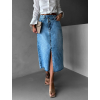 Modrá denim dlouhá džínová sukně GIRAFEL s rozparkem