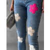Modré skinny úzké elastické džíny TALIEN s květinami