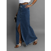 Modrá džínová dlouhá sukně JANDRIS s rozparkem