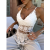 Bílý krajkový crop top VIORELE s třásněmi