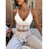 Bílý krajkový crop top VIORELE s třásněmi