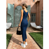 Modré džínové dlouhé upnuté šaty TETHYS