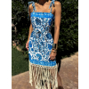 Modré vzorované letní šaty ERLENDAS s třásněmi