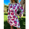 Bílorůžové krátké květinové šaty YARMUR s dlouhým rukávem