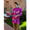 Barevné krátké květinové šaty YARMUR s dlouhým rukávem