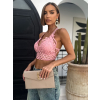 Starorůžový romantický krajkovaný crop top SUMM