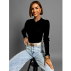 Černý žebrovaný top EBRU s dlouhým rukávem