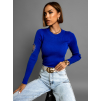Modrý žebrovaný top EBRU s dlouhým rukávem