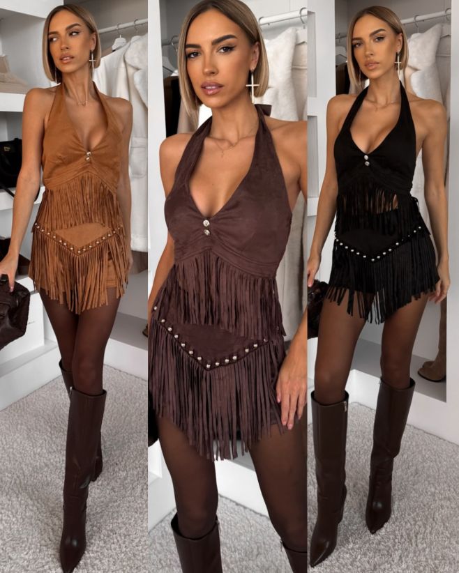 Stylový komplet ULVERAN s třásněmi ✨ Ideální volba na Silvestr, tematickou party i festival. Buď nepřehlédnutelná a nech...